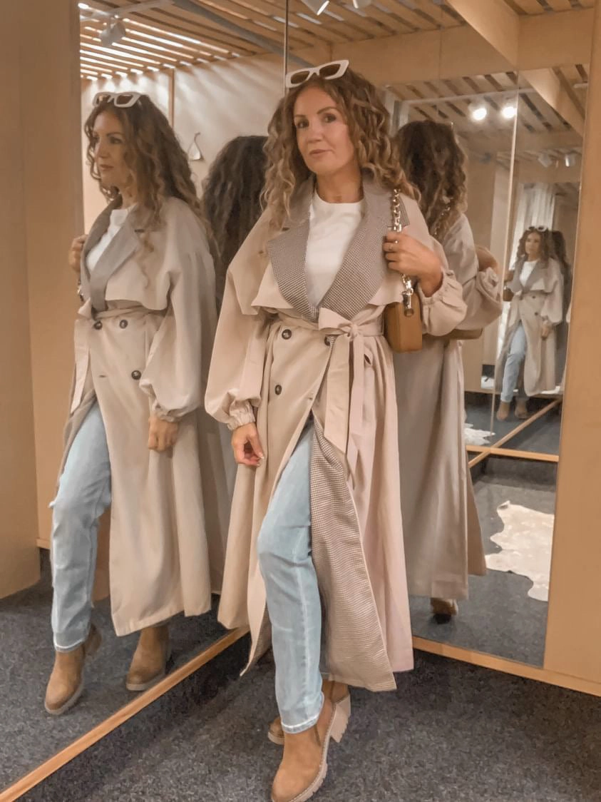 Dreamhouse Gingham Trim Trench Latte