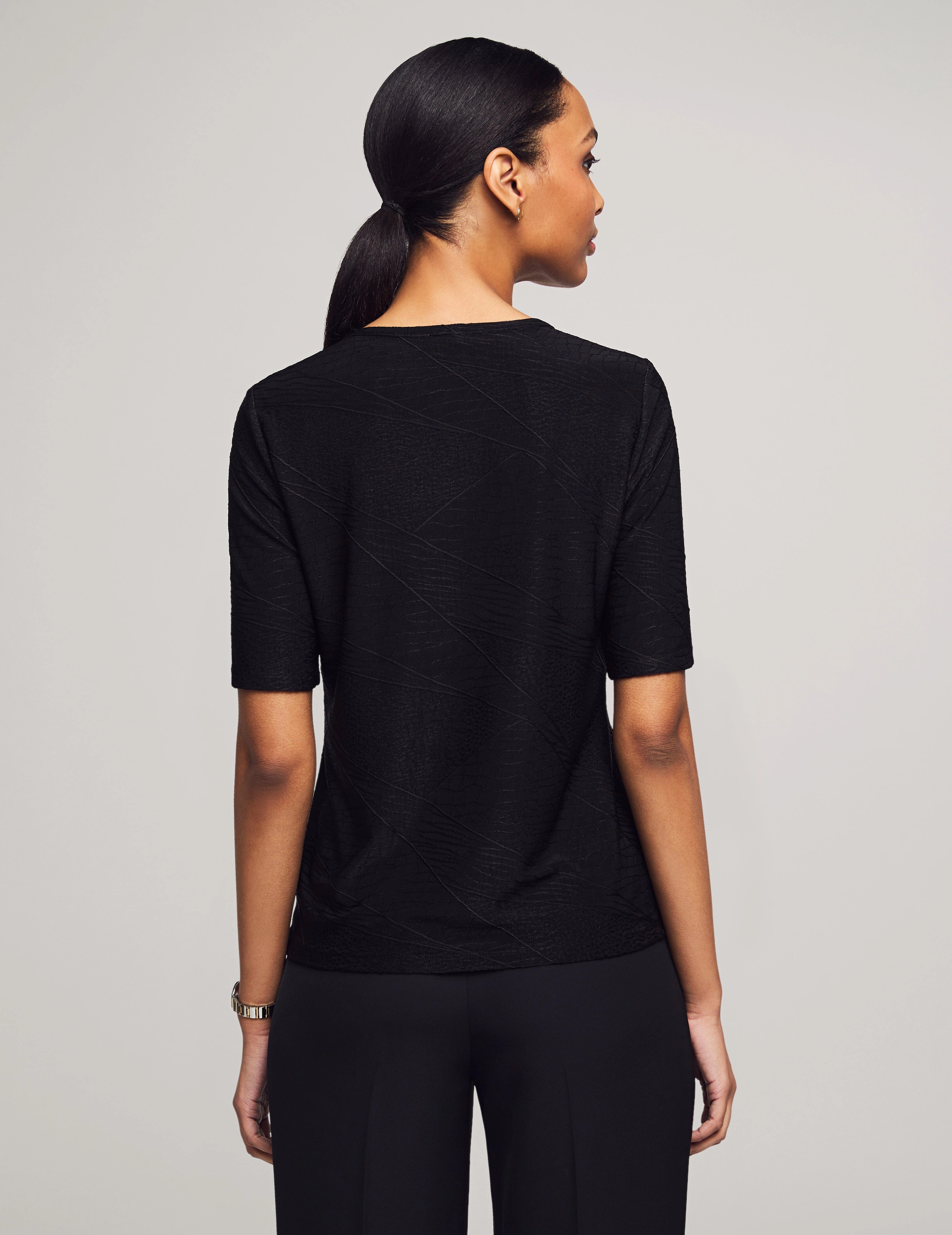 Elbow Sleeve Shirred Keyhole Tee- Sale