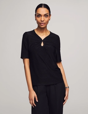 Elbow Sleeve Shirred Keyhole Tee- Sale