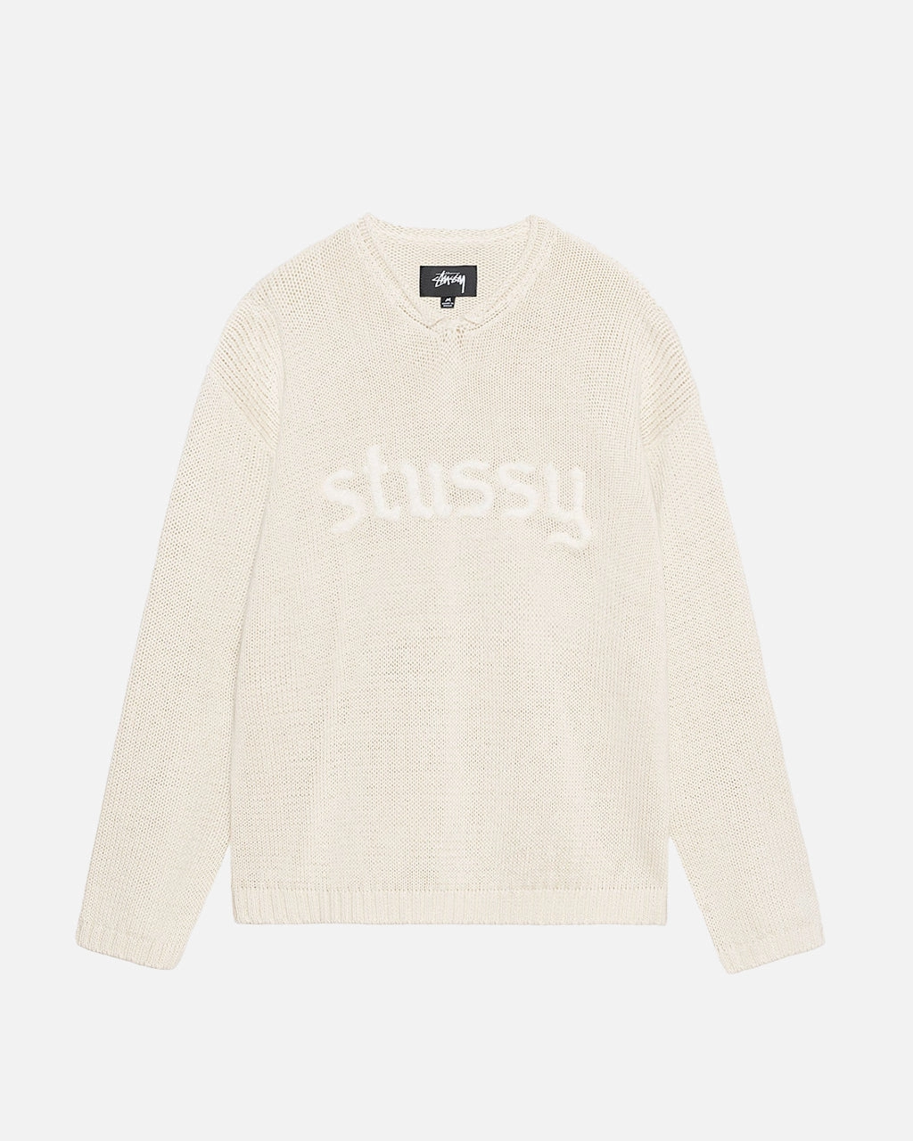 Embroidered V-Neck Logo Sweater Natural