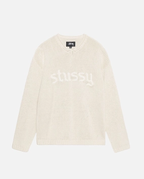 Embroidered V-Neck Logo Sweater Natural