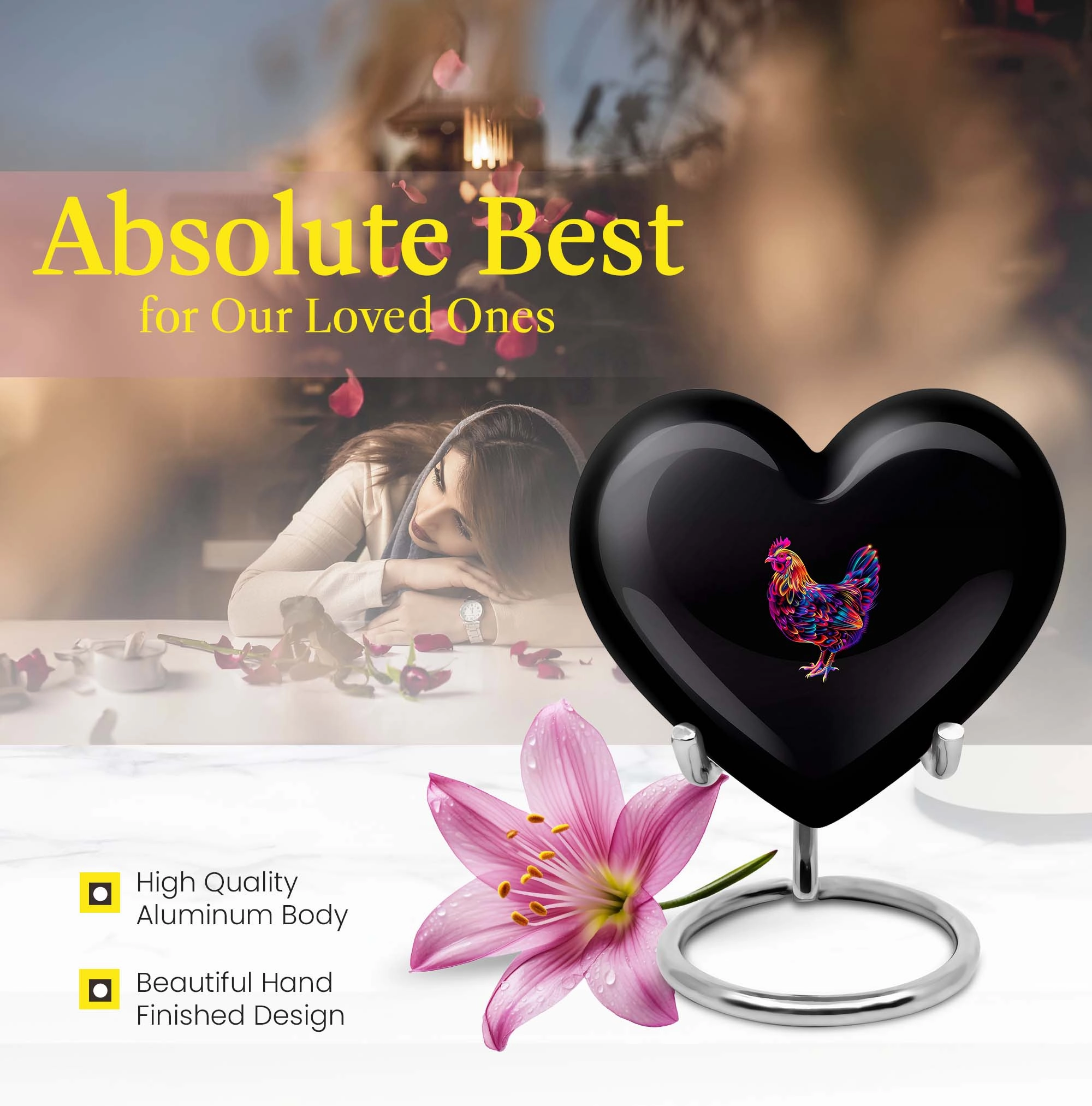 Eternal Harmony Chicken Heart Engravable Memorial Urn for Ashes