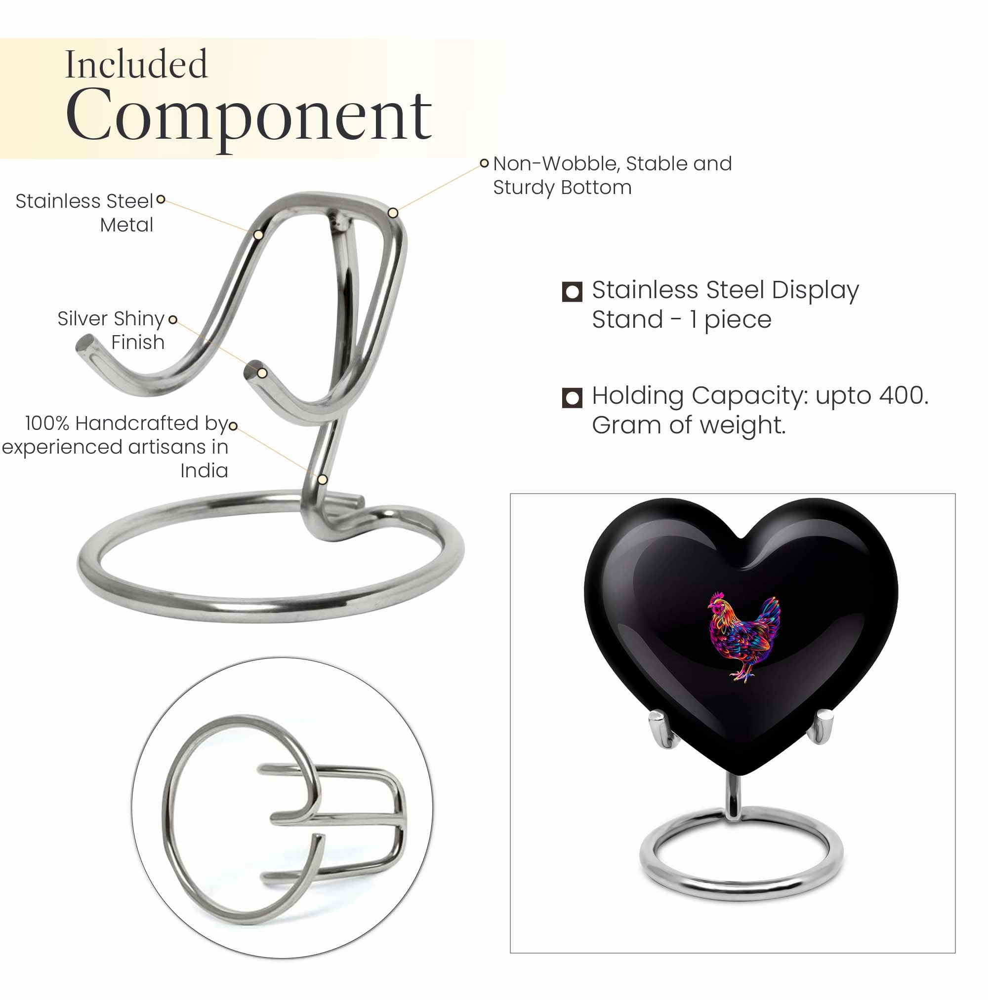 Eternal Harmony Chicken Heart Engravable Memorial Urn for Ashes