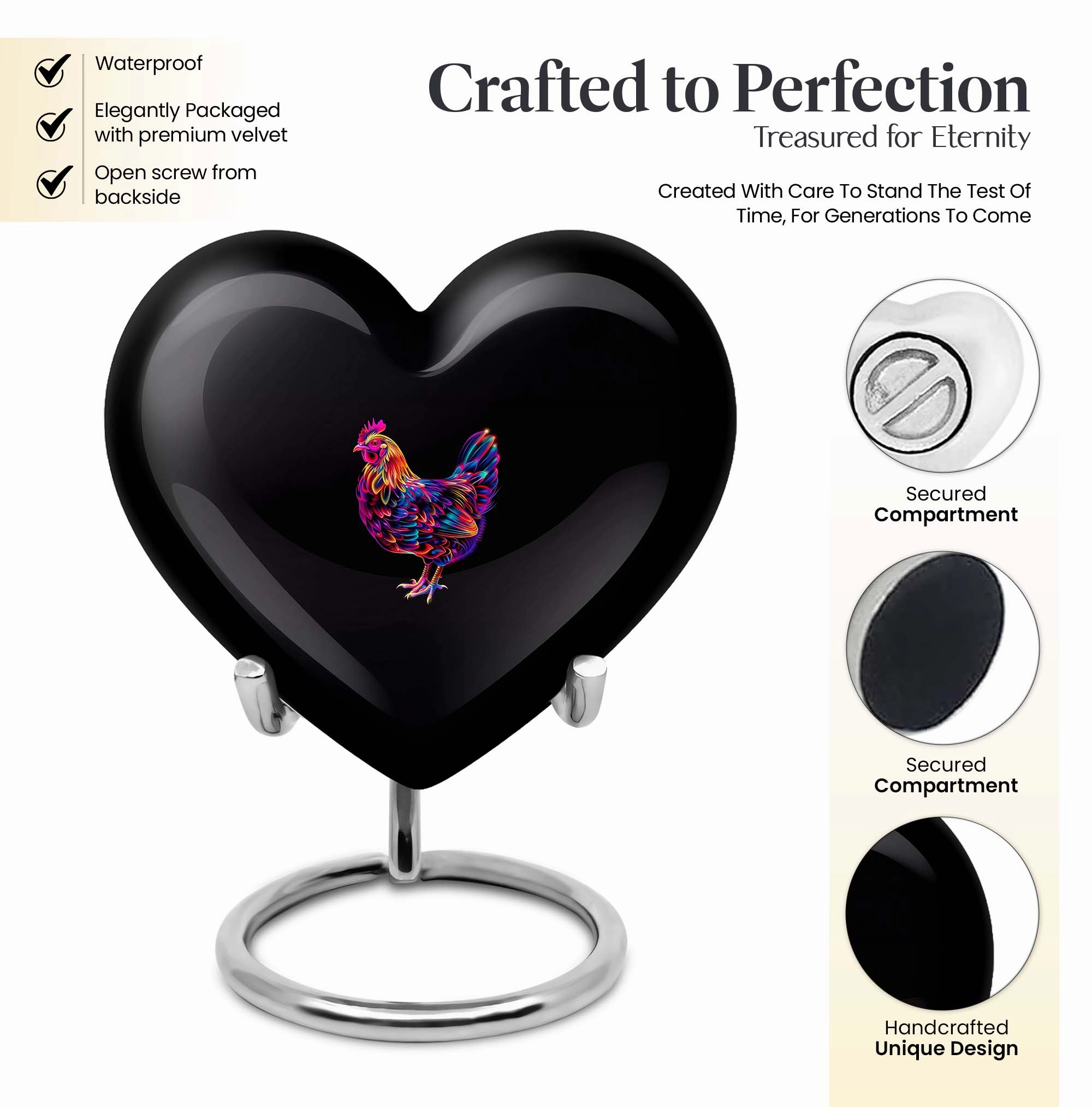 Eternal Harmony Chicken Heart Engravable Memorial Urn for Ashes