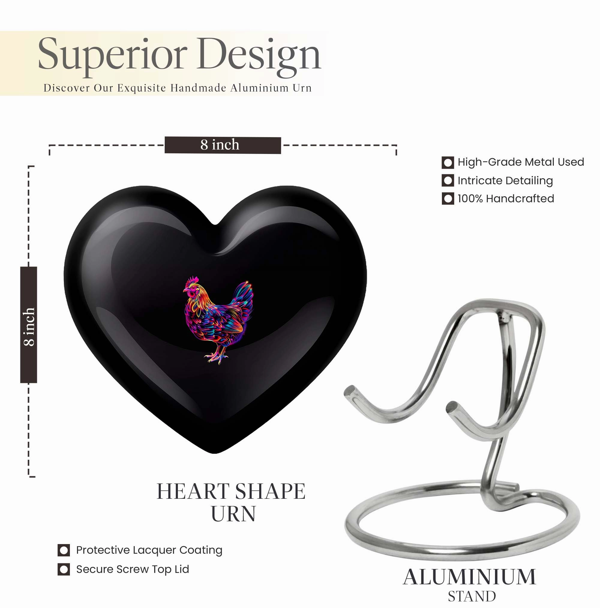 Eternal Harmony Chicken Heart Engravable Memorial Urn for Ashes