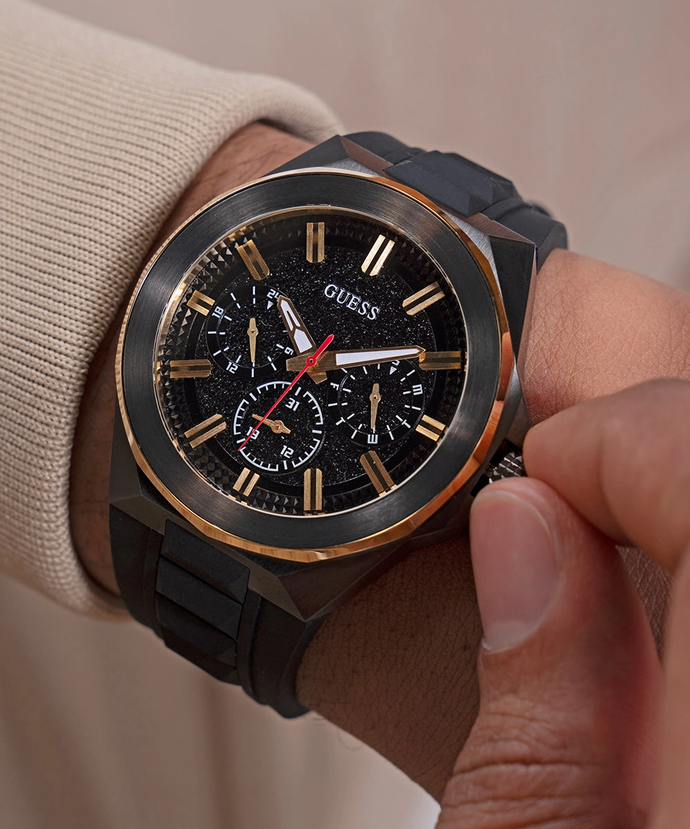 GUESS Mens Black 2-Tone Multi-function Watch