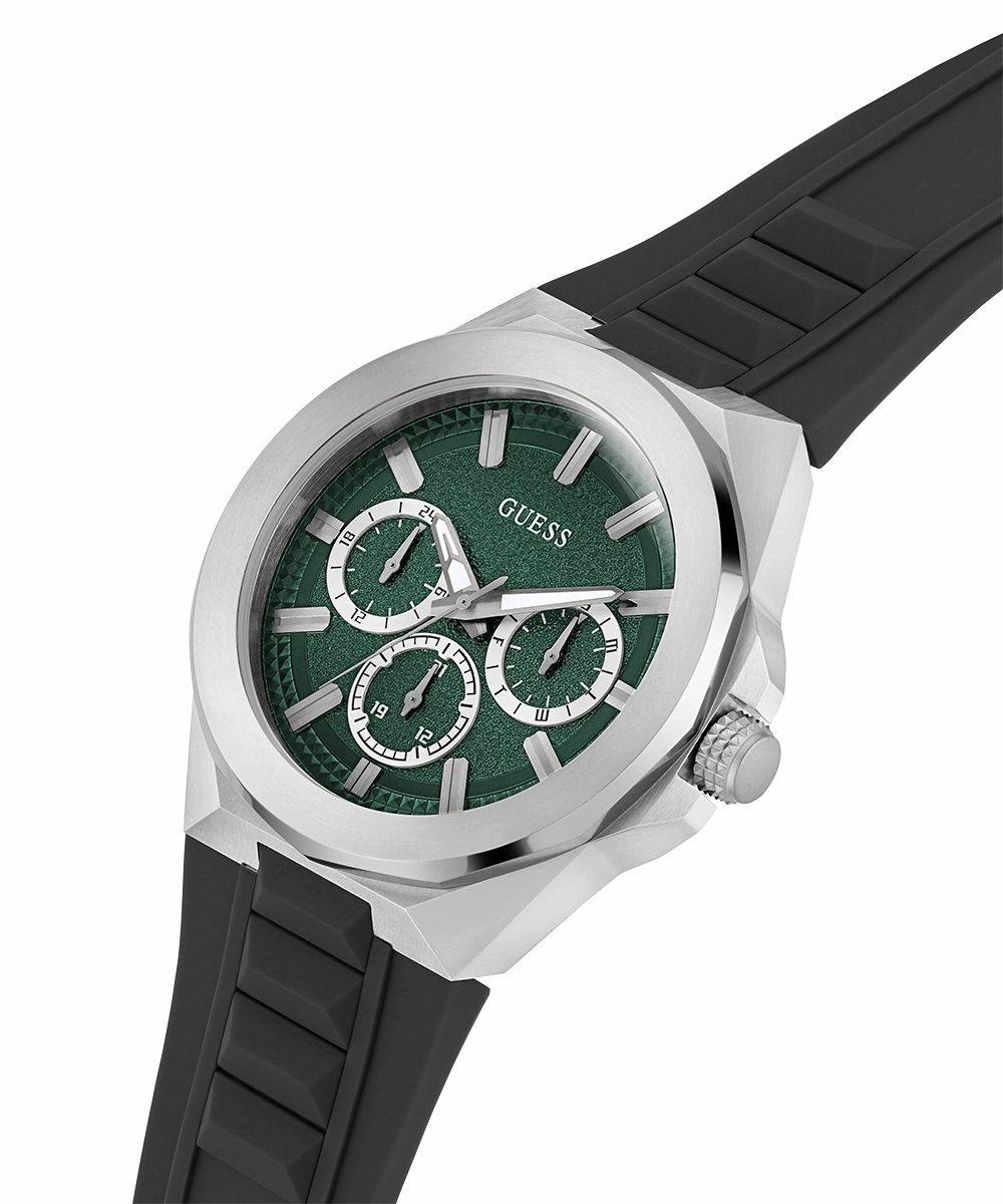 GUESS Mens Black Silver Tone Multi-function Watch
