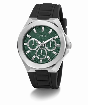 GUESS Mens Black Silver Tone Multi-function Watch