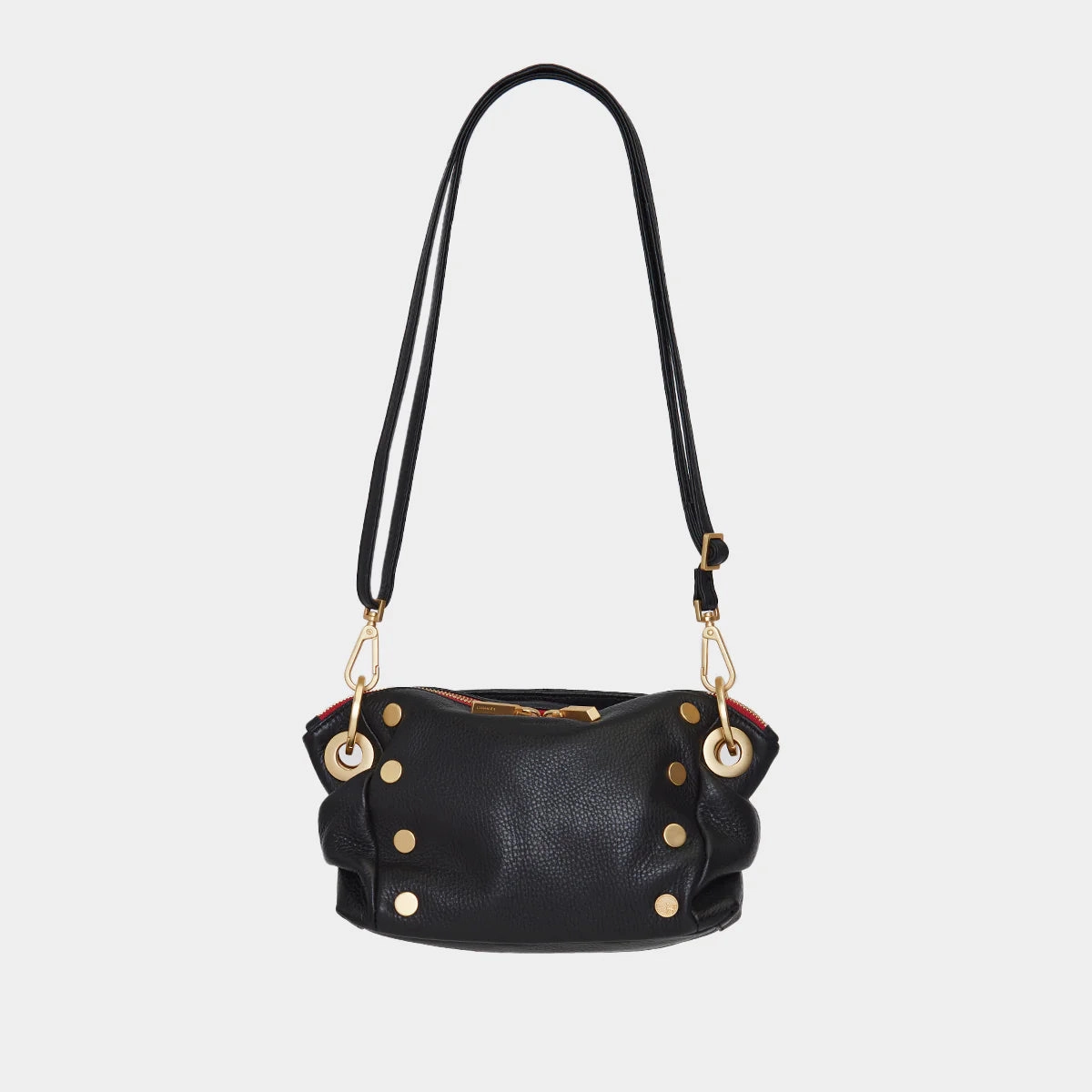 Hammitt Daniel Sml Leather Crossbody Clutch Bag Black/Brushed Gold Red Zip