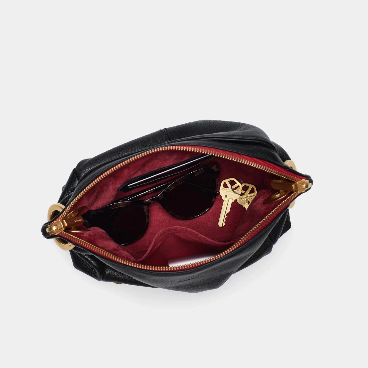 Hammitt Daniel Sml Leather Crossbody Clutch Bag Black/Brushed Gold Red Zip