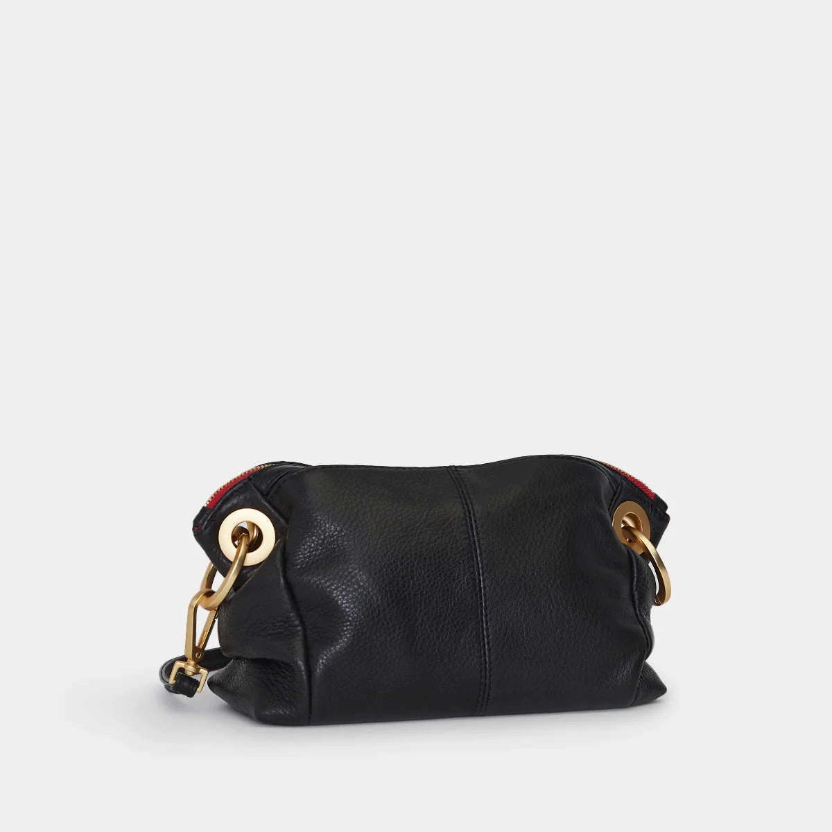 Hammitt Daniel Sml Leather Crossbody Clutch Bag Black/Brushed Gold Red Zip