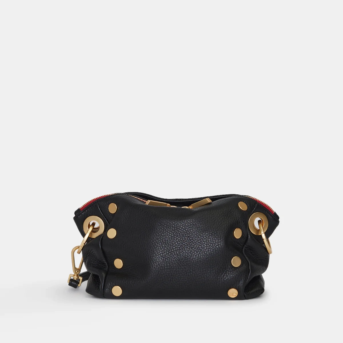 Hammitt Daniel Sml Leather Crossbody Clutch Bag Black/Brushed Gold Red Zip