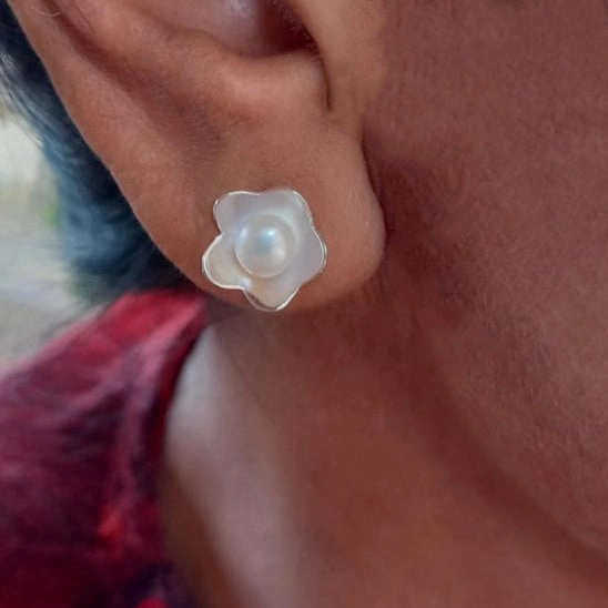 Hidden Pearl Studs - Sterling Silver, Indonesia