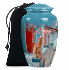 Honoring Remembrance: Cremation Urn with Orange Cat Motif