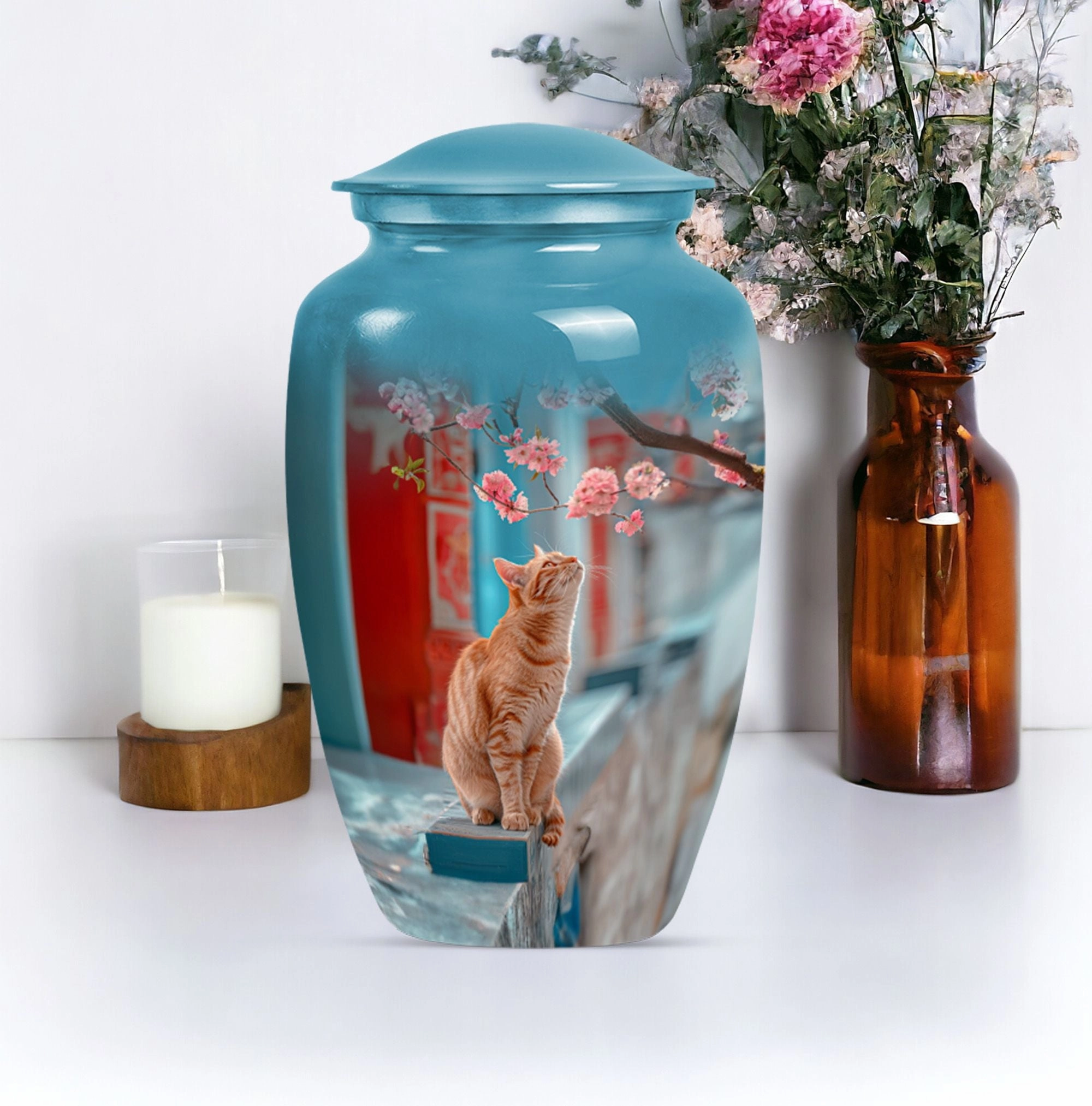 Honoring Remembrance: Cremation Urn with Orange Cat Motif
