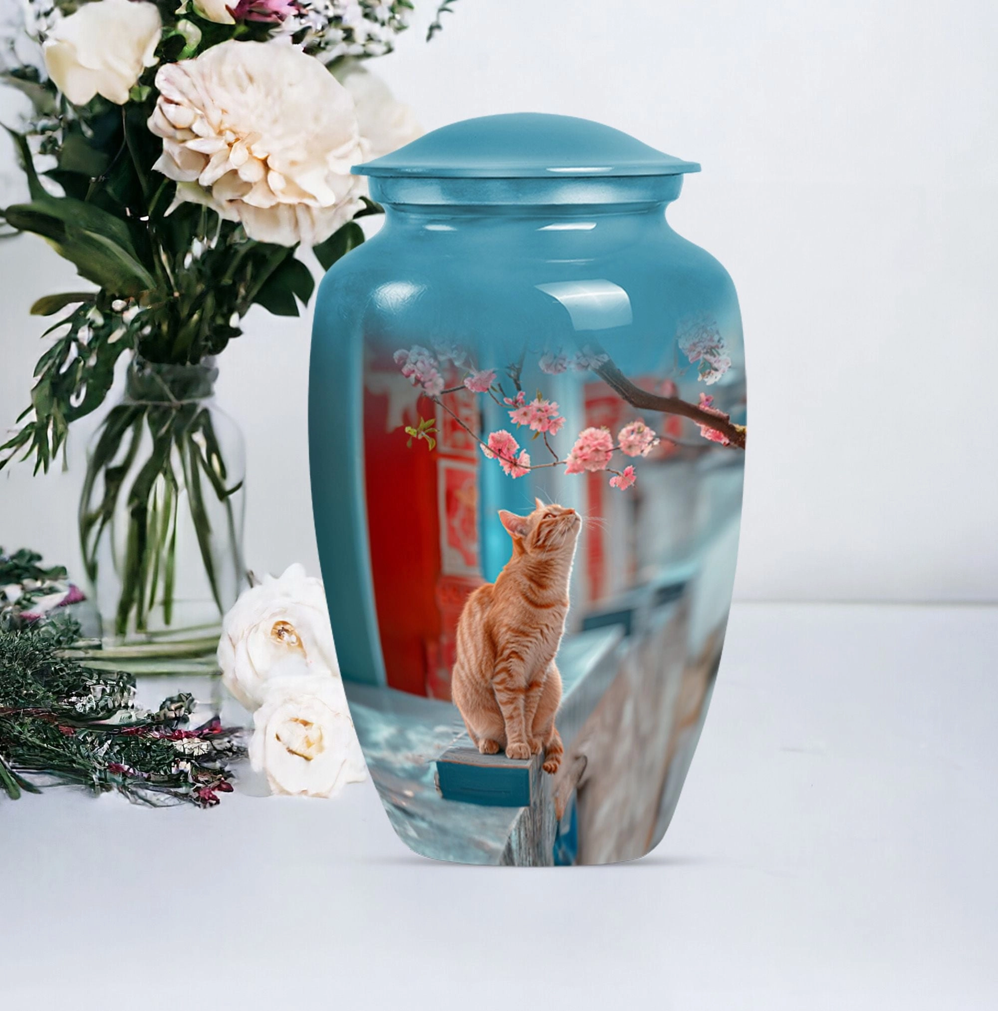 Honoring Remembrance: Cremation Urn with Orange Cat Motif