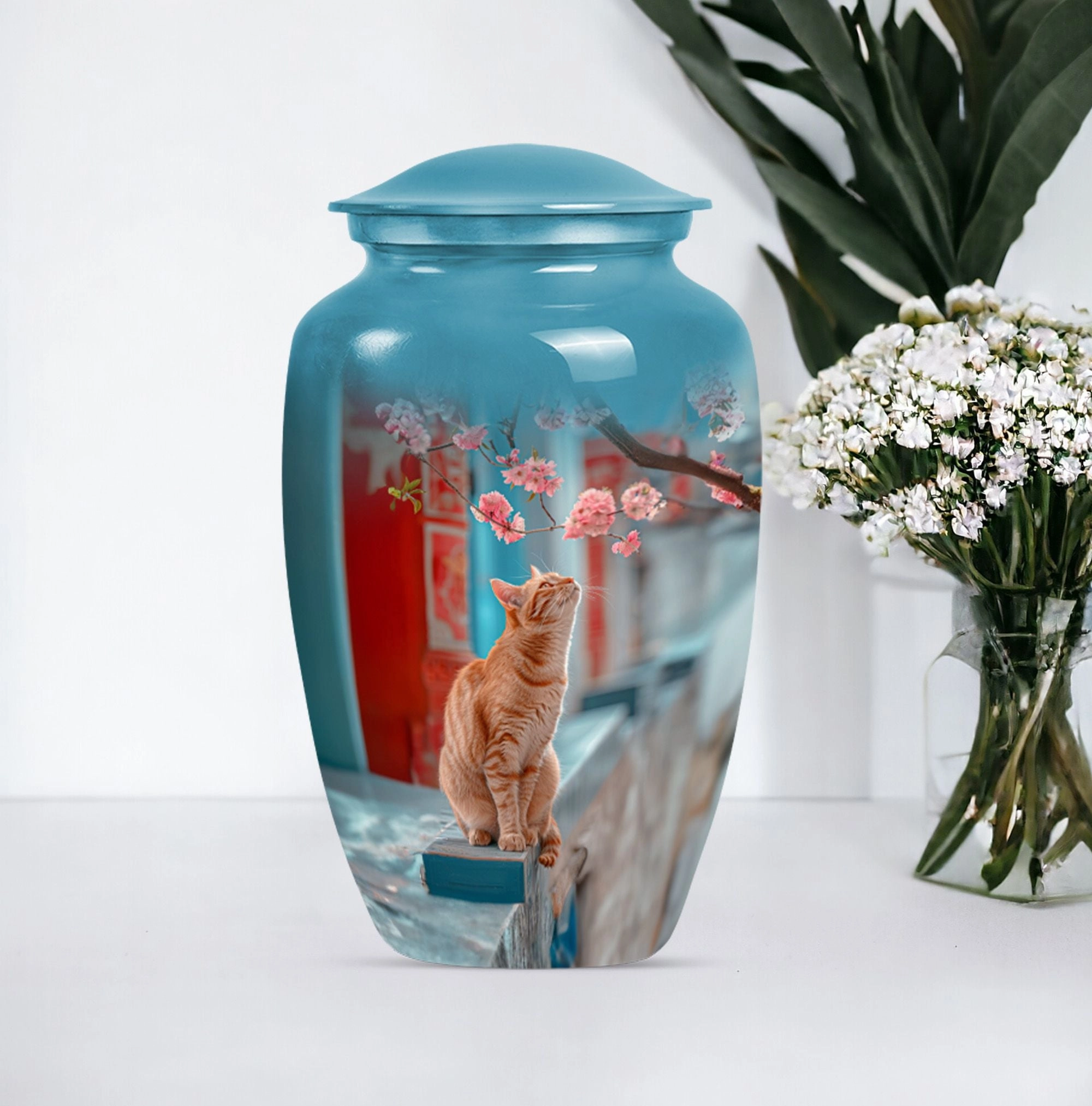 Honoring Remembrance: Cremation Urn with Orange Cat Motif