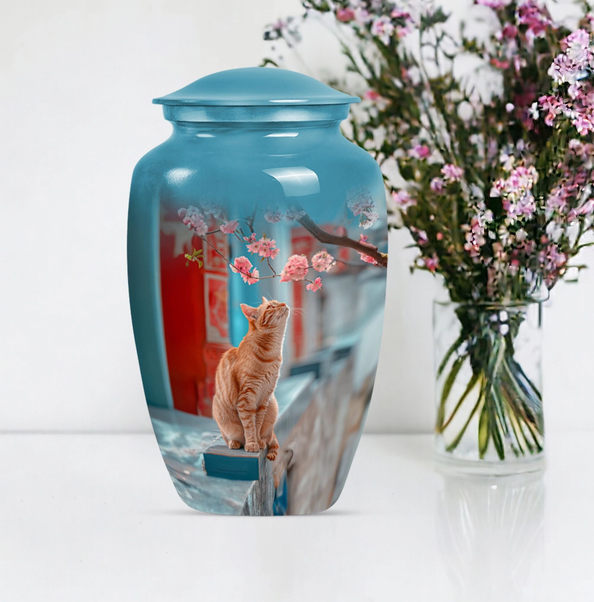 Honoring Remembrance: Cremation Urn with Orange Cat Motif