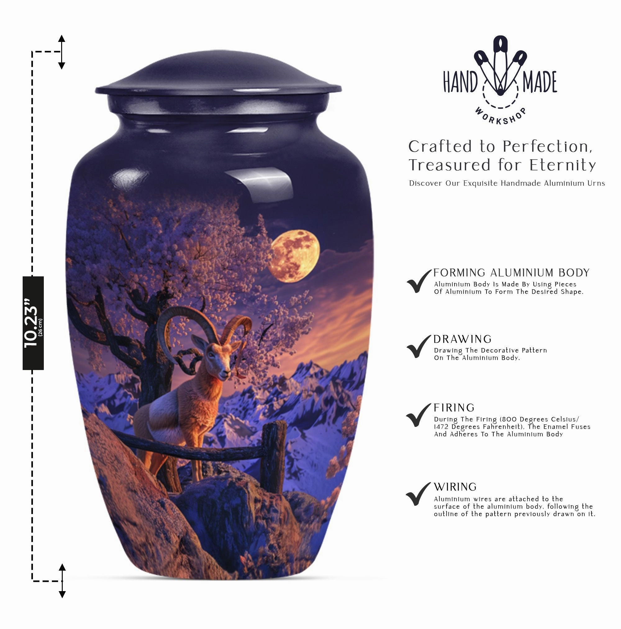 Howling Wolf Goat Urn: Cremation Container for Adult Ashes