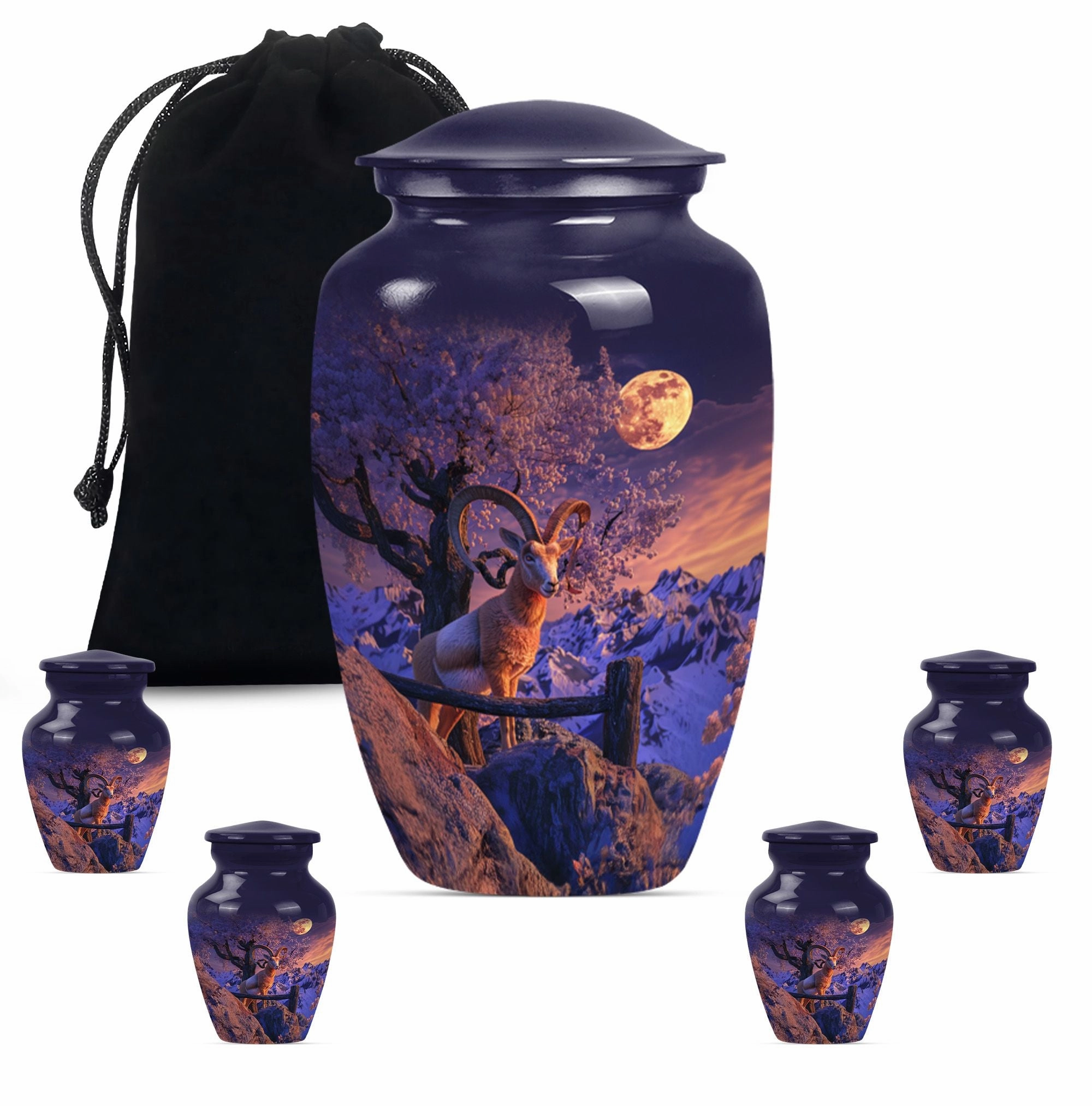 Howling Wolf Goat Urn: Cremation Container for Adult Ashes