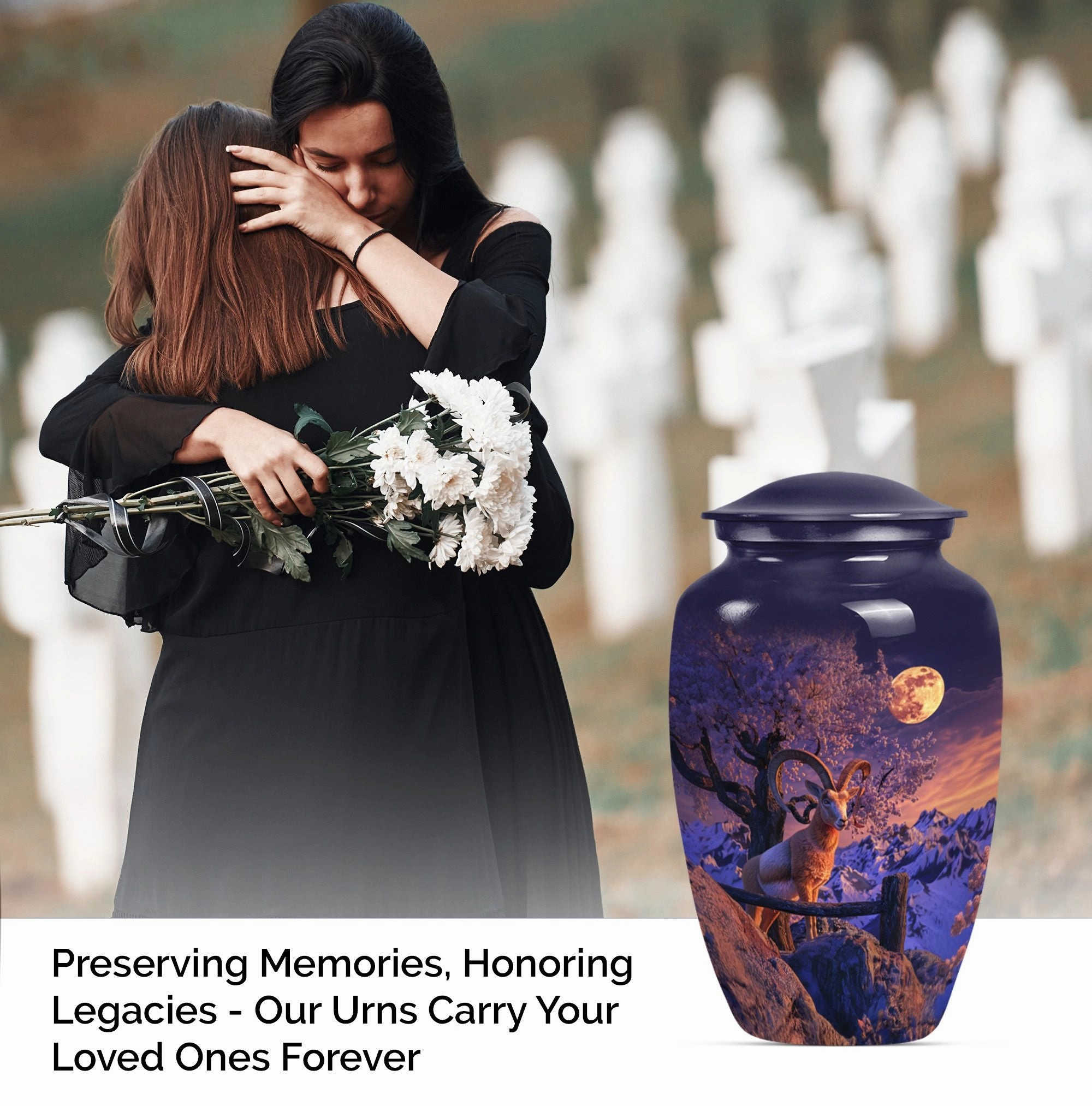 Howling Wolf Goat Urn: Cremation Container for Adult Ashes