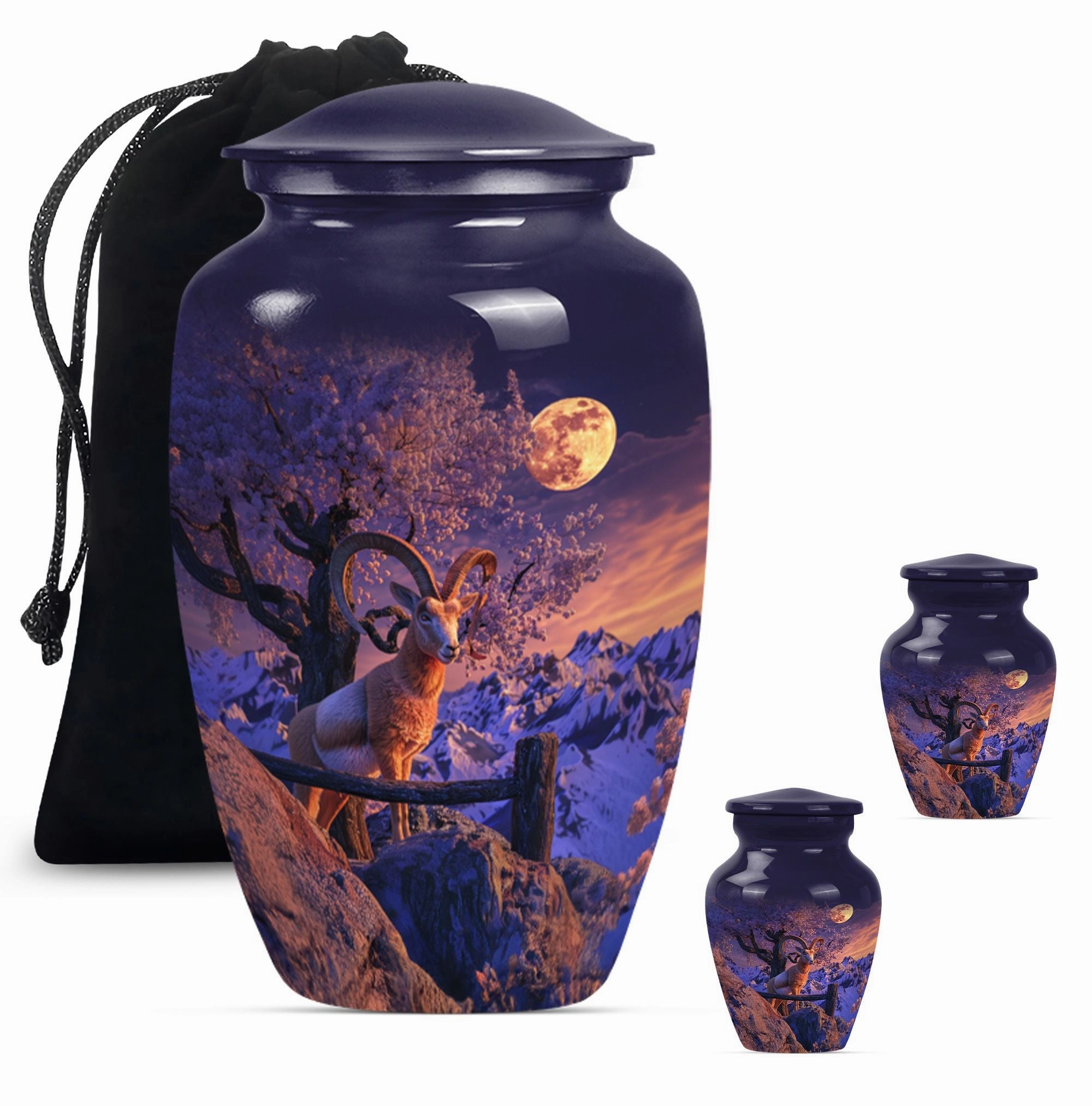 Howling Wolf Goat Urn: Cremation Container for Adult Ashes
