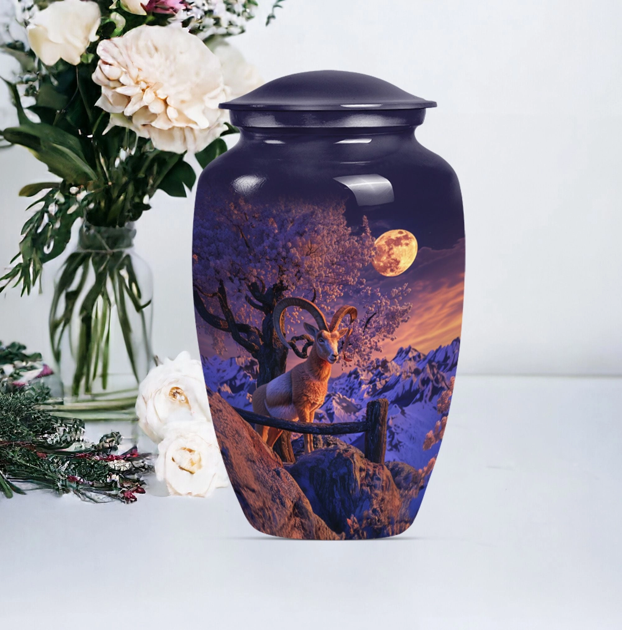 Howling Wolf Goat Urn: Cremation Container for Adult Ashes