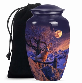 Howling Wolf Goat Urn: Cremation Container for Adult Ashes