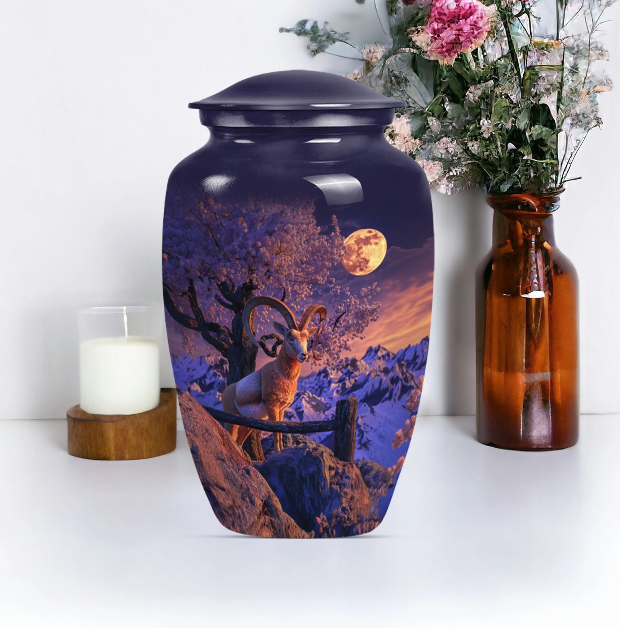Howling Wolf Goat Urn: Cremation Container for Adult Ashes