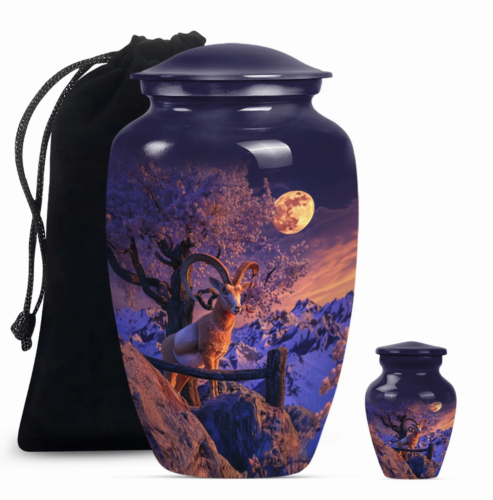 Howling Wolf Goat Urn: Cremation Container for Adult Ashes