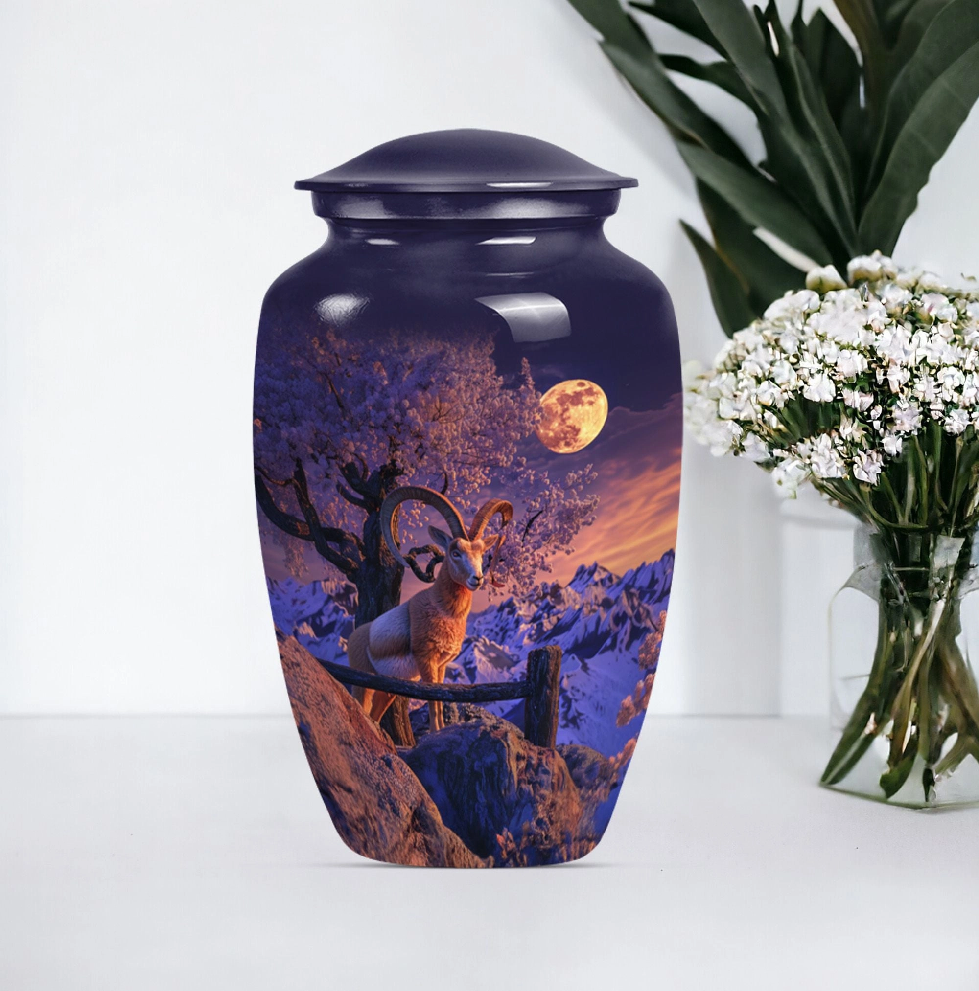 Howling Wolf Goat Urn: Cremation Container for Adult Ashes