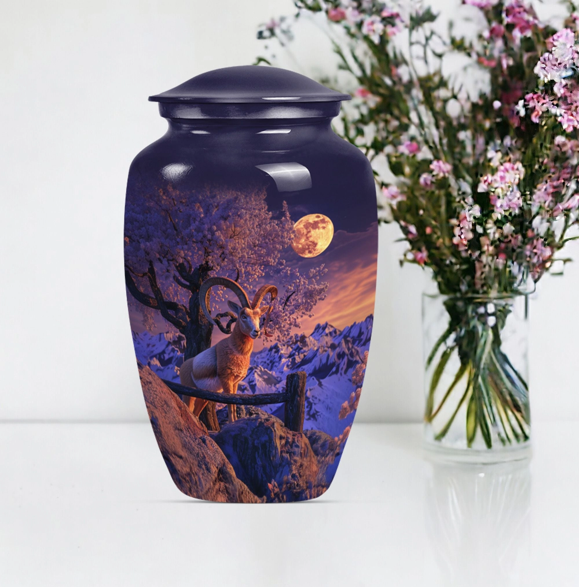 Howling Wolf Goat Urn: Cremation Container for Adult Ashes