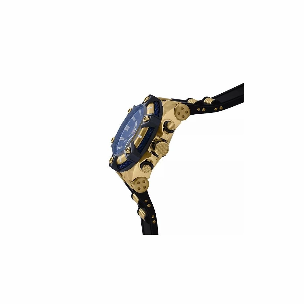 Invicta 39187 Men Watch Bolt Quartz Chronograph Gold Blue Dial Rubber 52mm