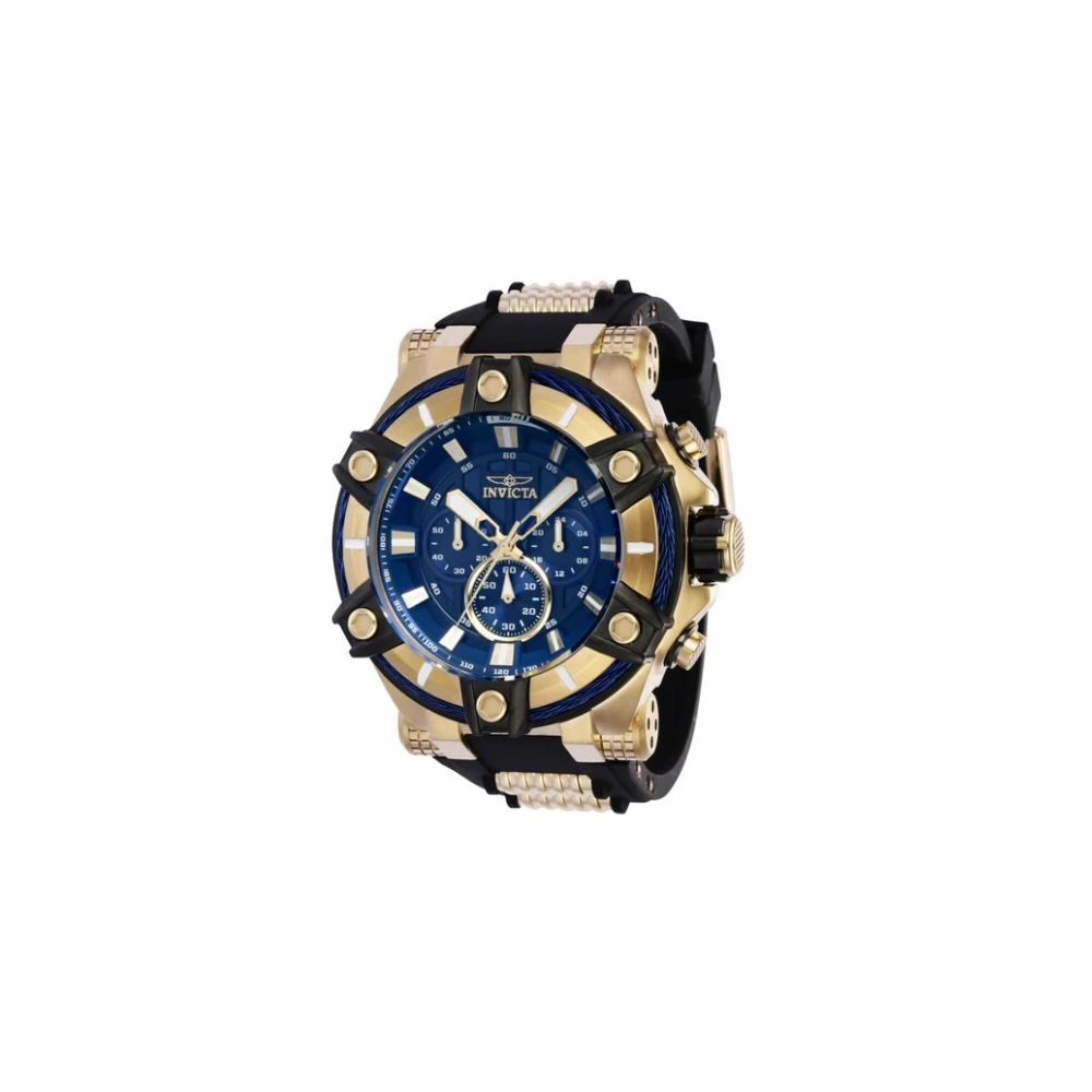 Invicta 39187 Men Watch Bolt Quartz Chronograph Gold Blue Dial Rubber 52mm