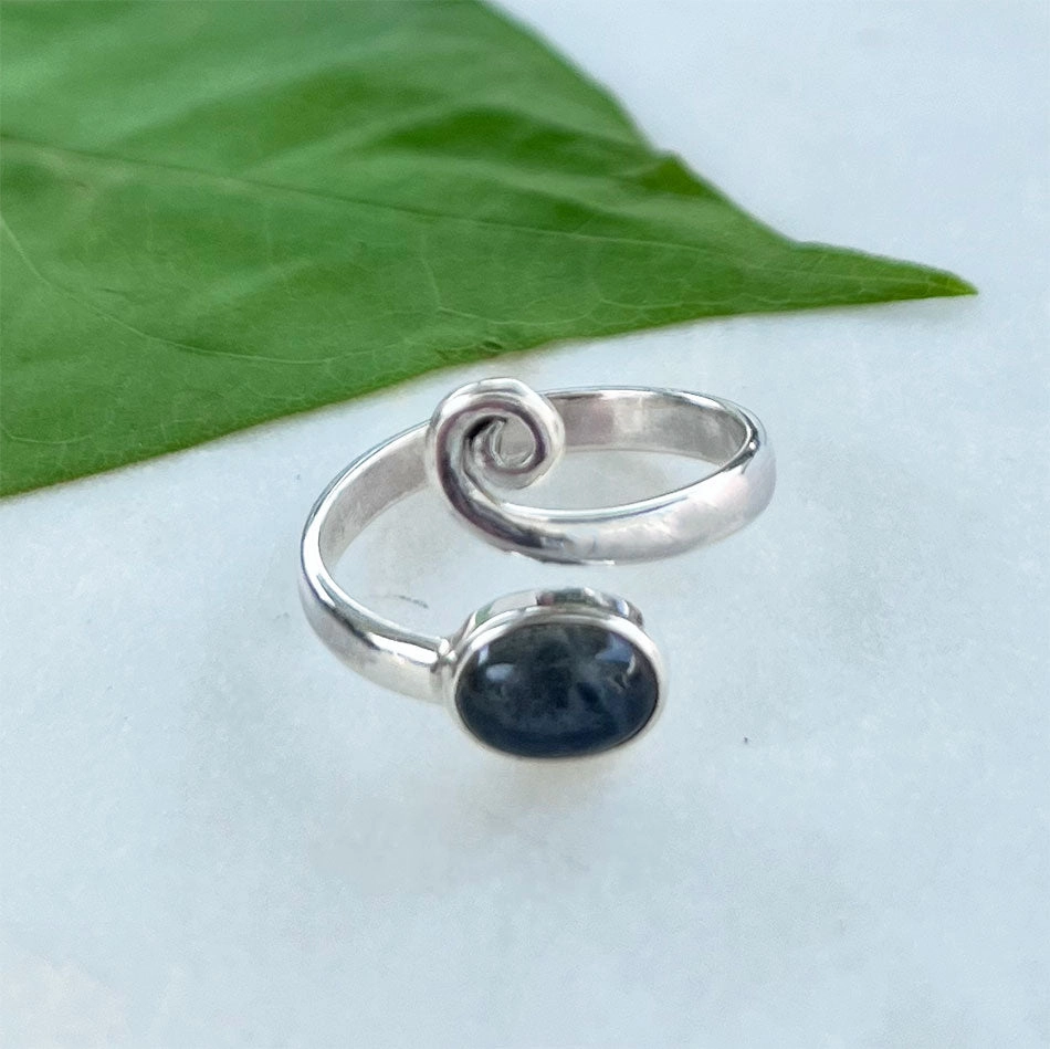 Labradorite Spiral Adjustable Ring- Sterling Silver, Indonesia