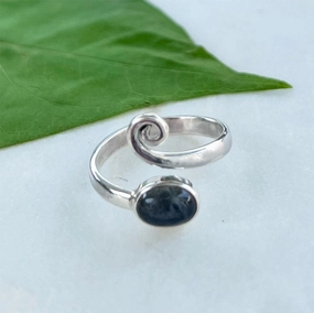 Labradorite Spiral Adjustable Ring- Sterling Silver, Indonesia
