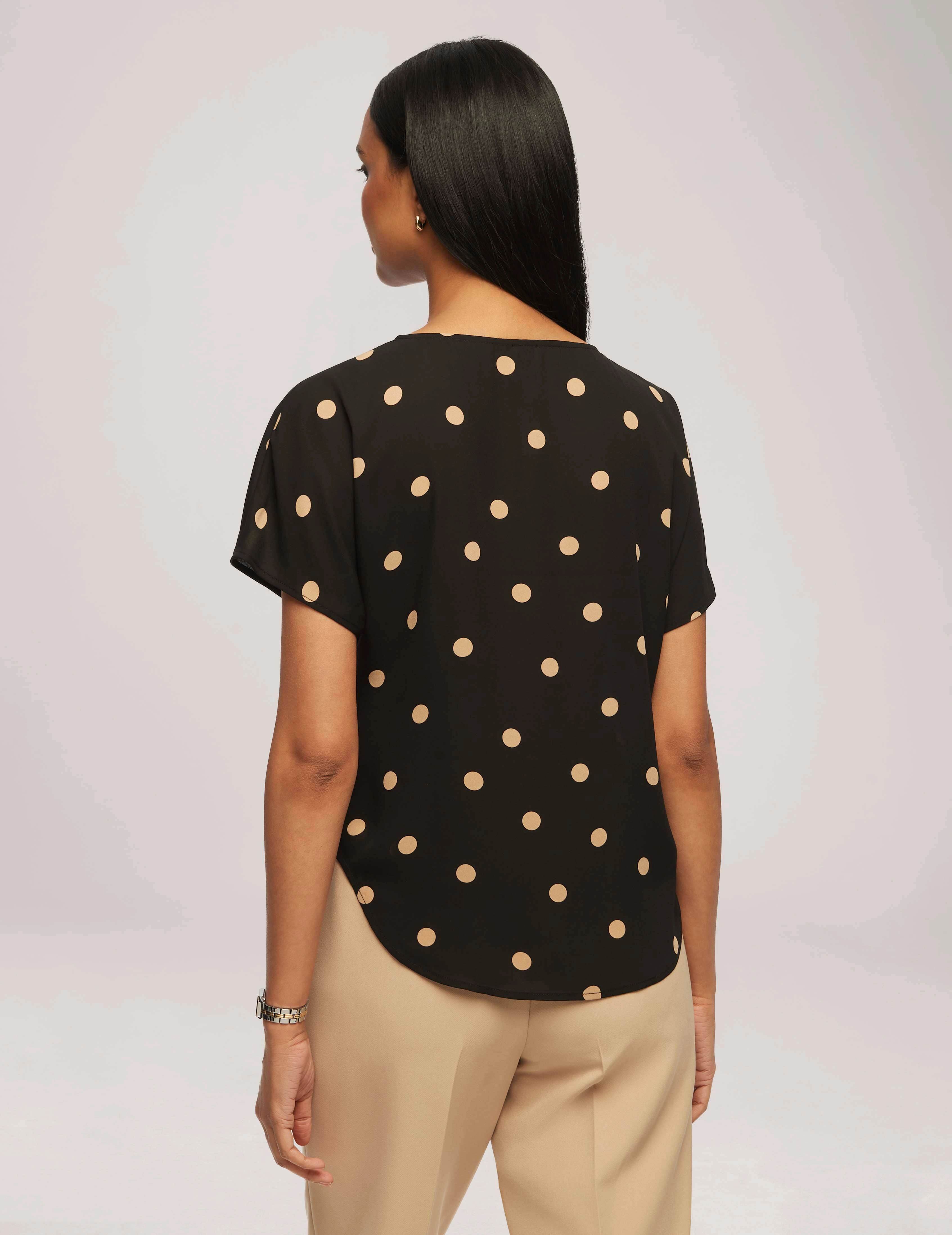Large Dot Bateau Neck Short Sleeve Blouse - Sale