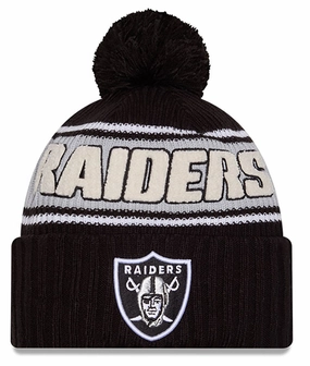 Las Vegas Raiders New Era 2024 NFL Sideline Black Cuffed Pom Knit Hat