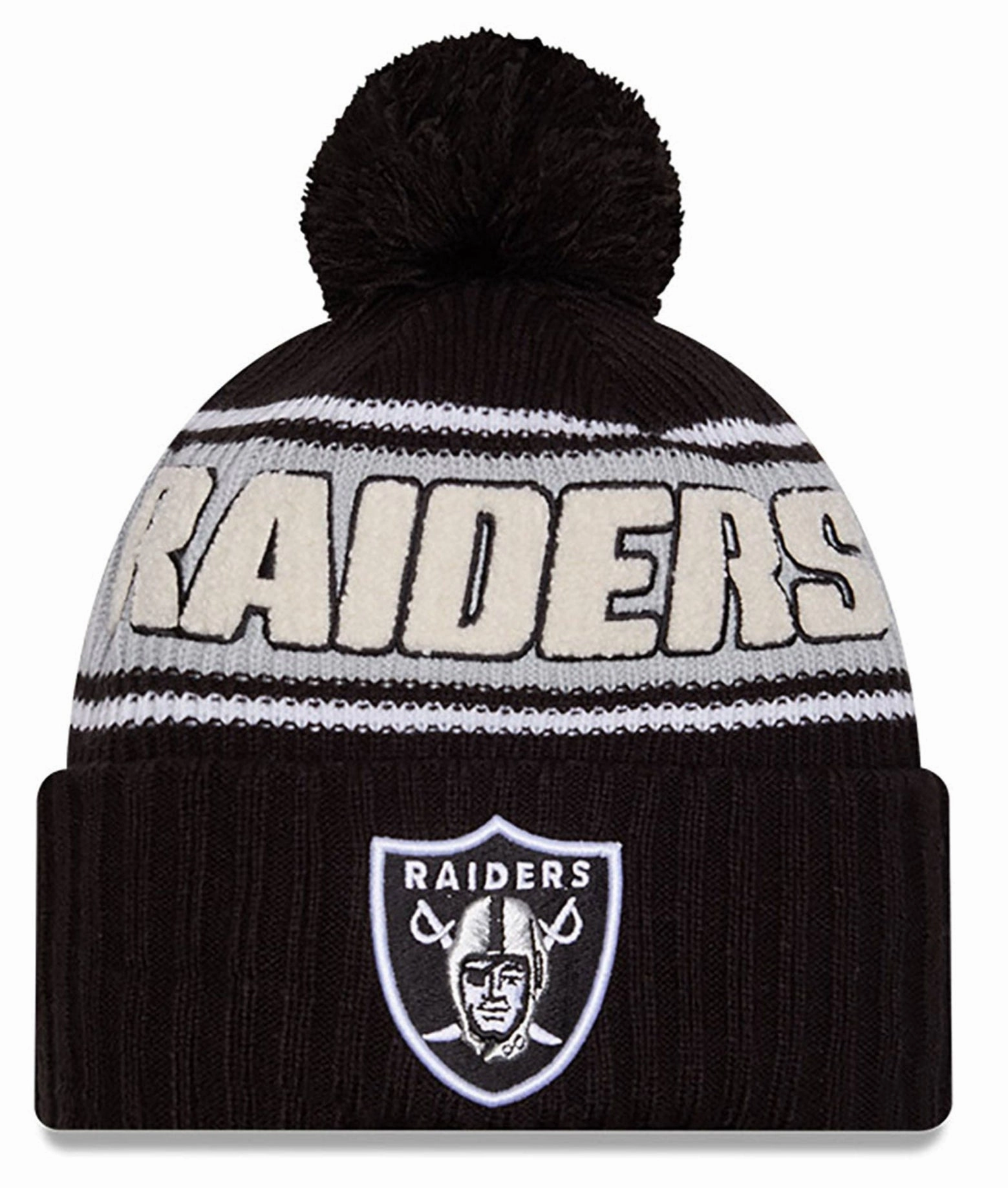 Las Vegas Raiders New Era 2024 NFL Sideline Black Cuffed Pom Knit Hat