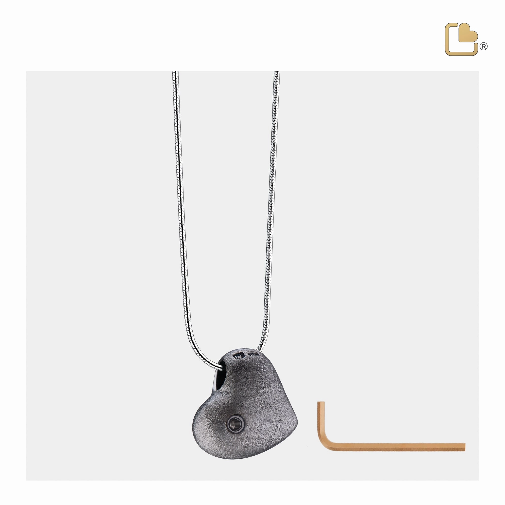 Leaning Heart Two Tone Ruthenium Plated Sterling Silver Cremation Pendant
