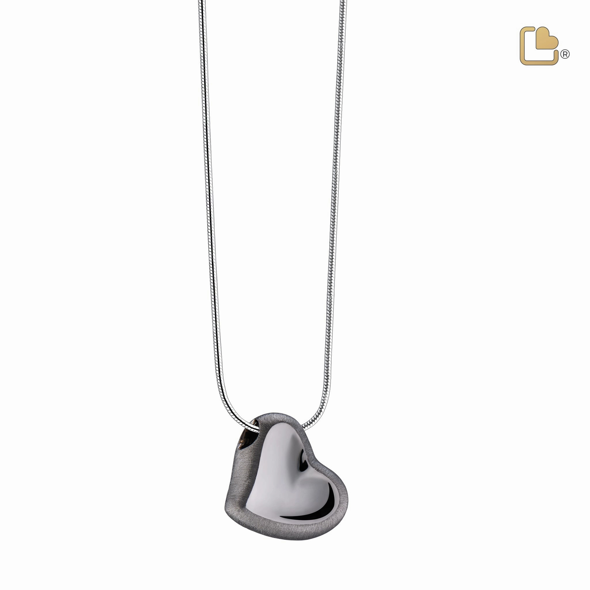 Leaning Heart Two Tone Ruthenium Plated Sterling Silver Cremation Pendant