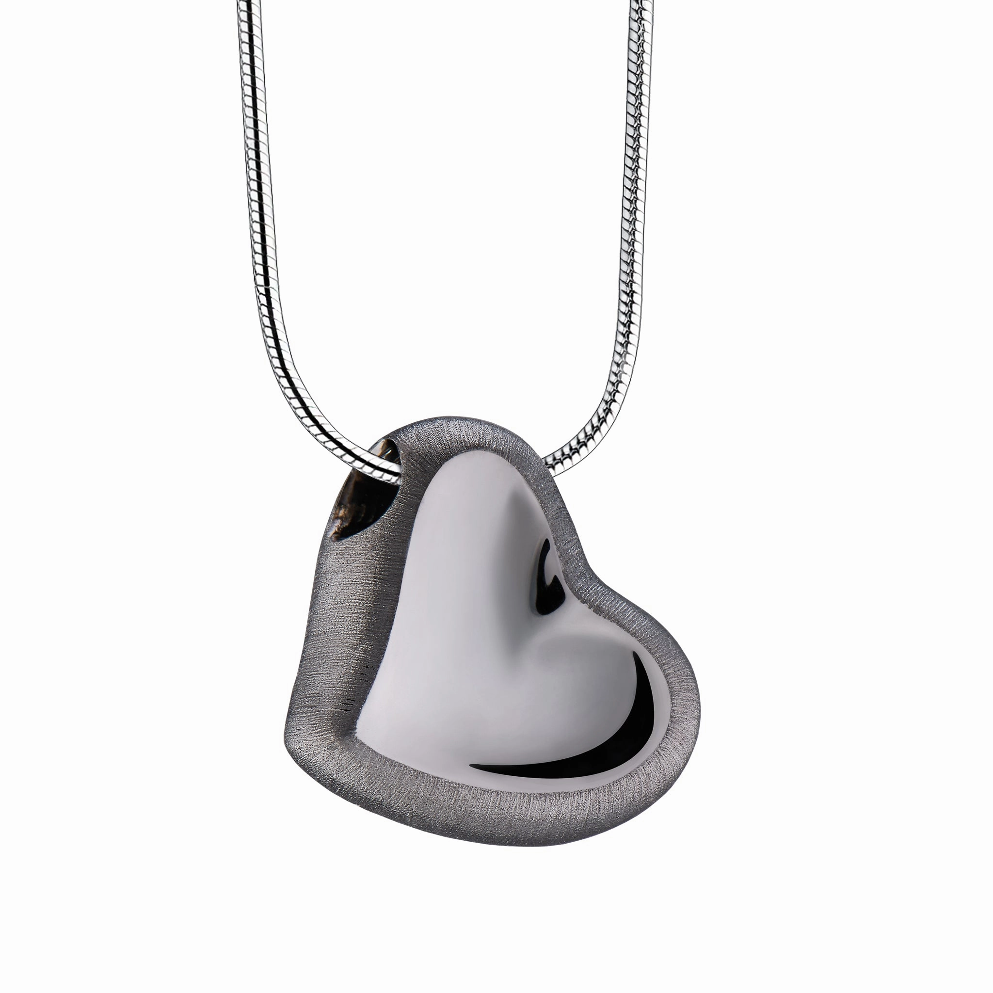Leaning Heart Two Tone Ruthenium Plated Sterling Silver Cremation Pendant