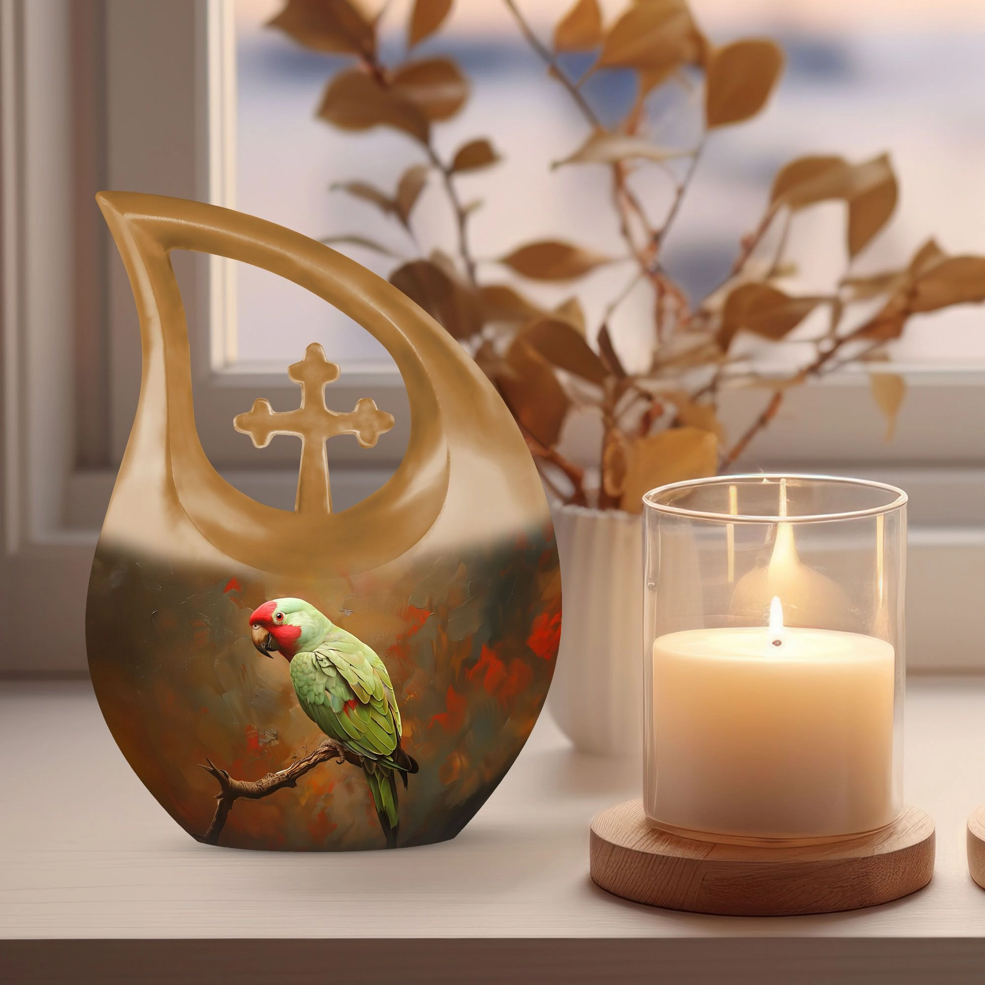 Macaw Parrot double urn for human ashes urn for females