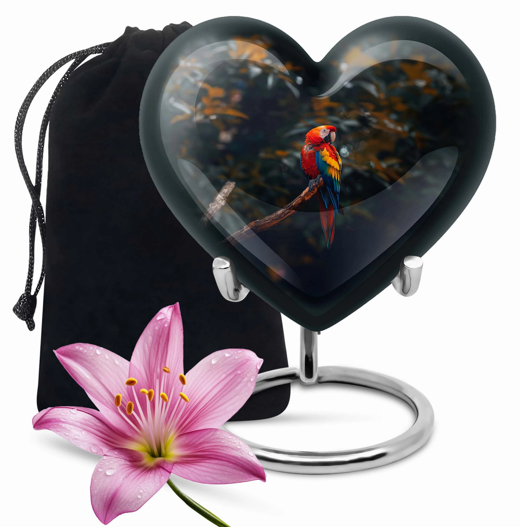 Macaw Parrot-themed, Memorial Urn - Large Heart Design