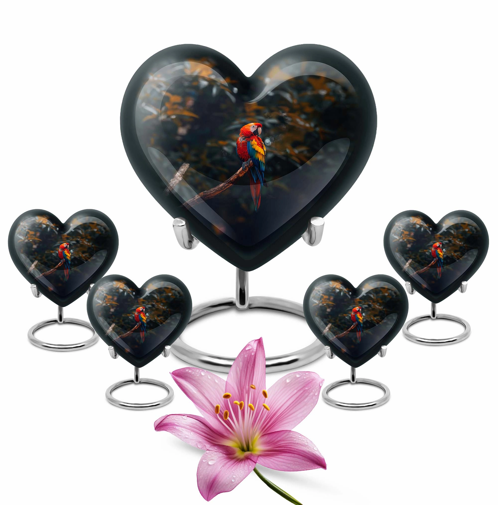 Macaw Parrot-themed, Memorial Urn - Large Heart Design