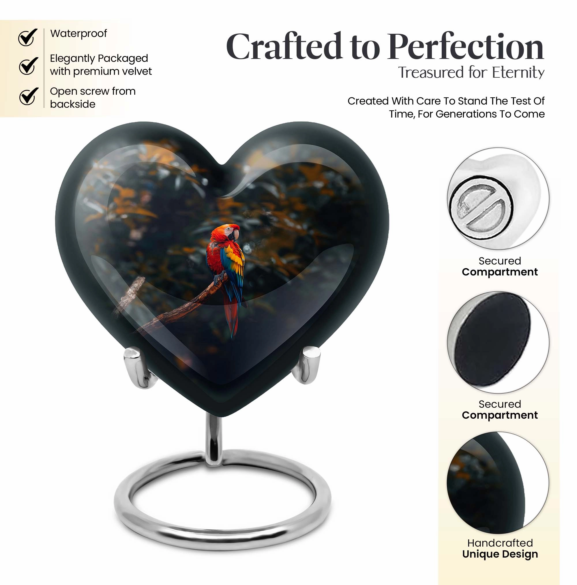 Macaw Parrot-themed, Memorial Urn - Large Heart Design