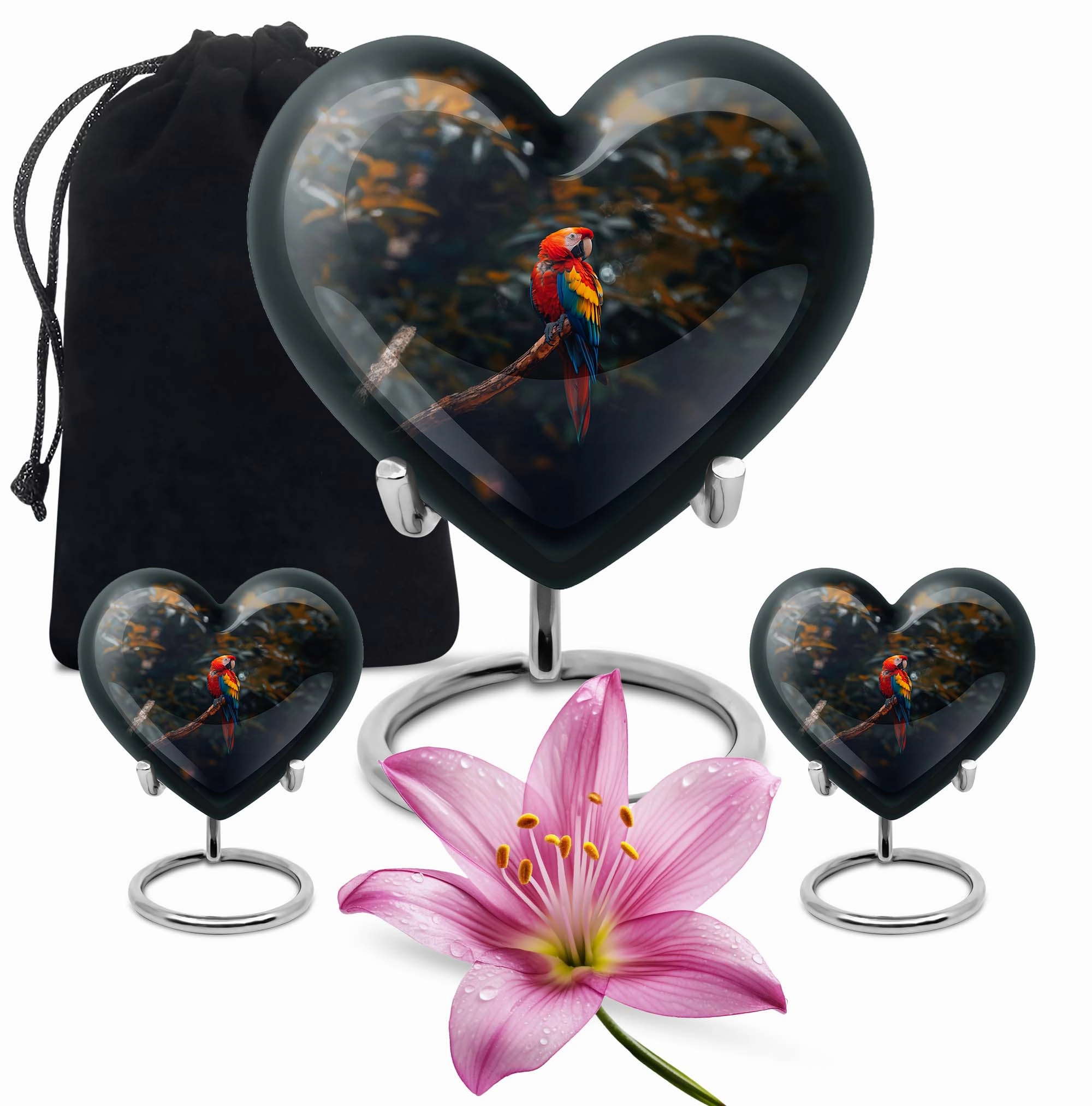 Macaw Parrot-themed, Memorial Urn - Large Heart Design
