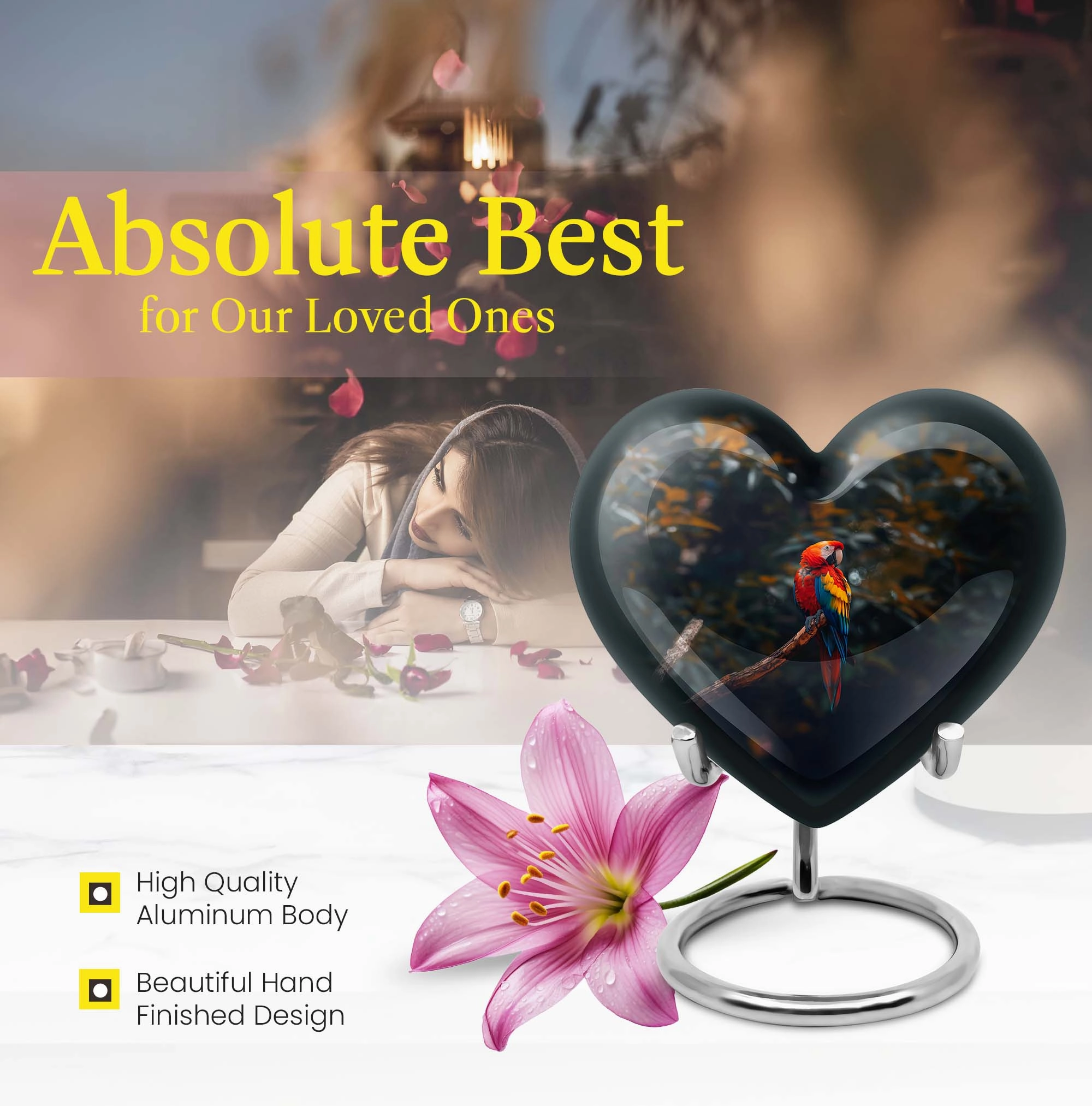 Macaw Parrot-themed, Memorial Urn - Large Heart Design