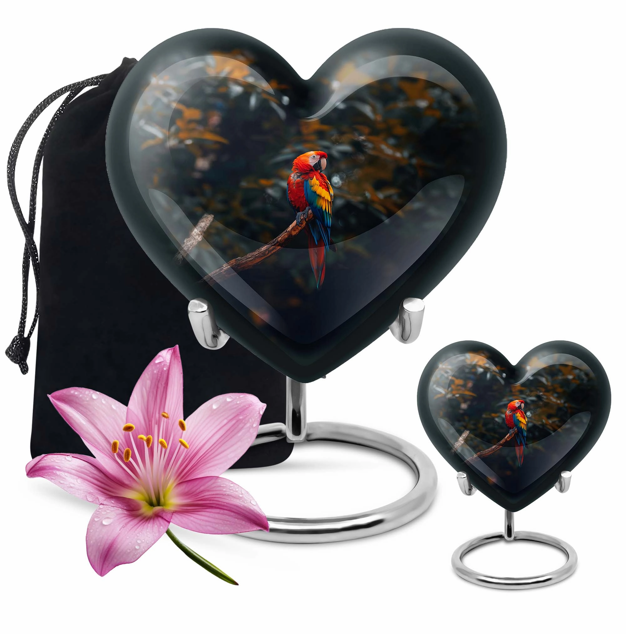 Macaw Parrot-themed, Memorial Urn - Large Heart Design