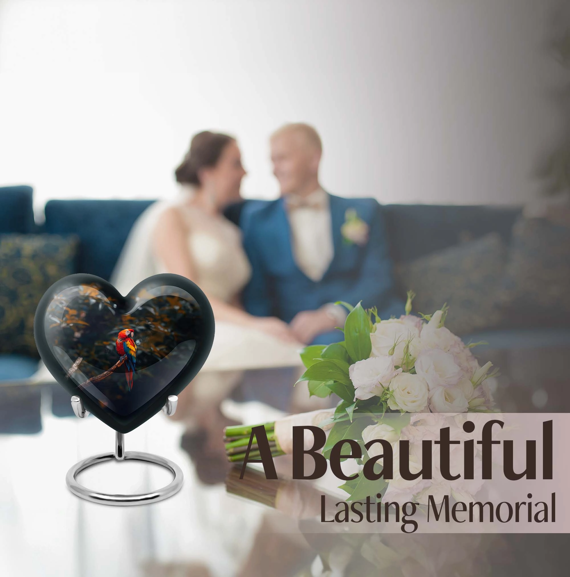 Macaw Parrot-themed, Memorial Urn - Large Heart Design